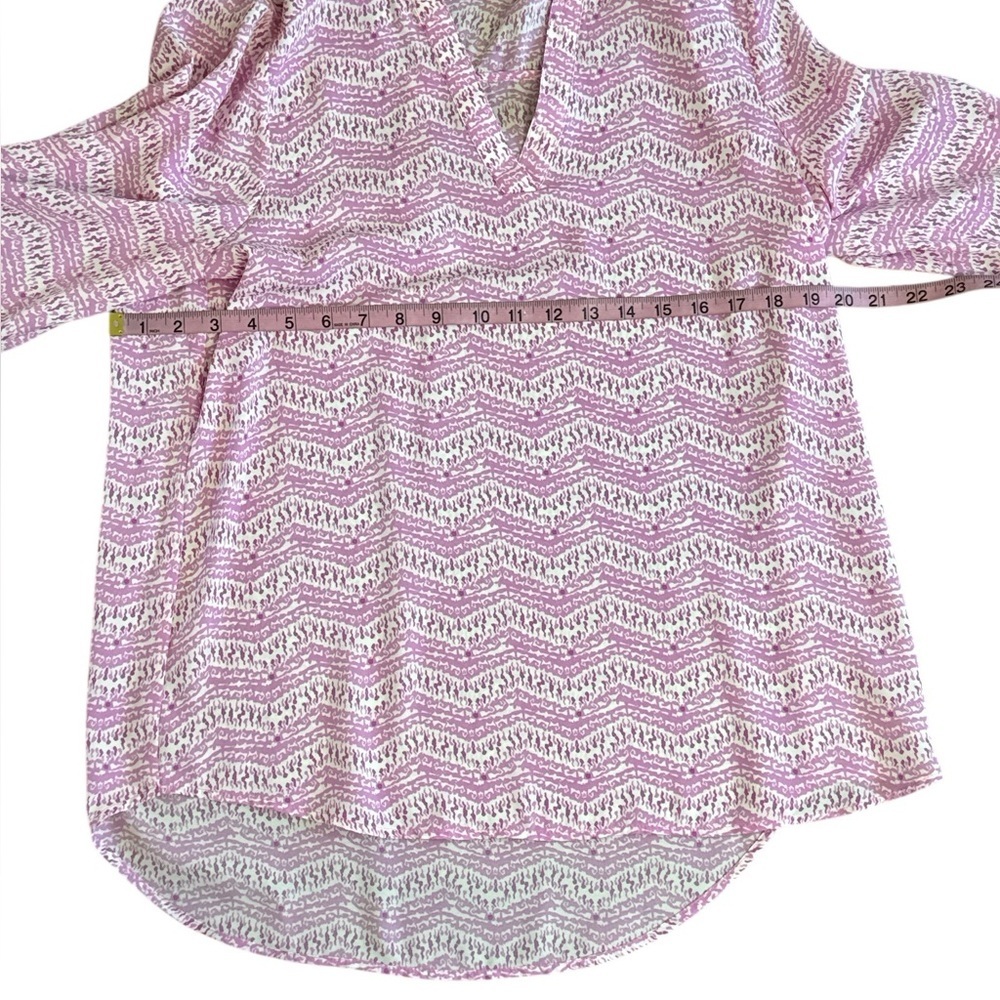 New Directions Pink Ivory Patterned V Neck Long Sleeve Top S - Picture 5 of 8